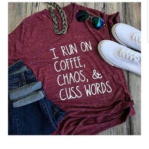 Womens I Run On Coffee Chaos Cuss Words Vneck
